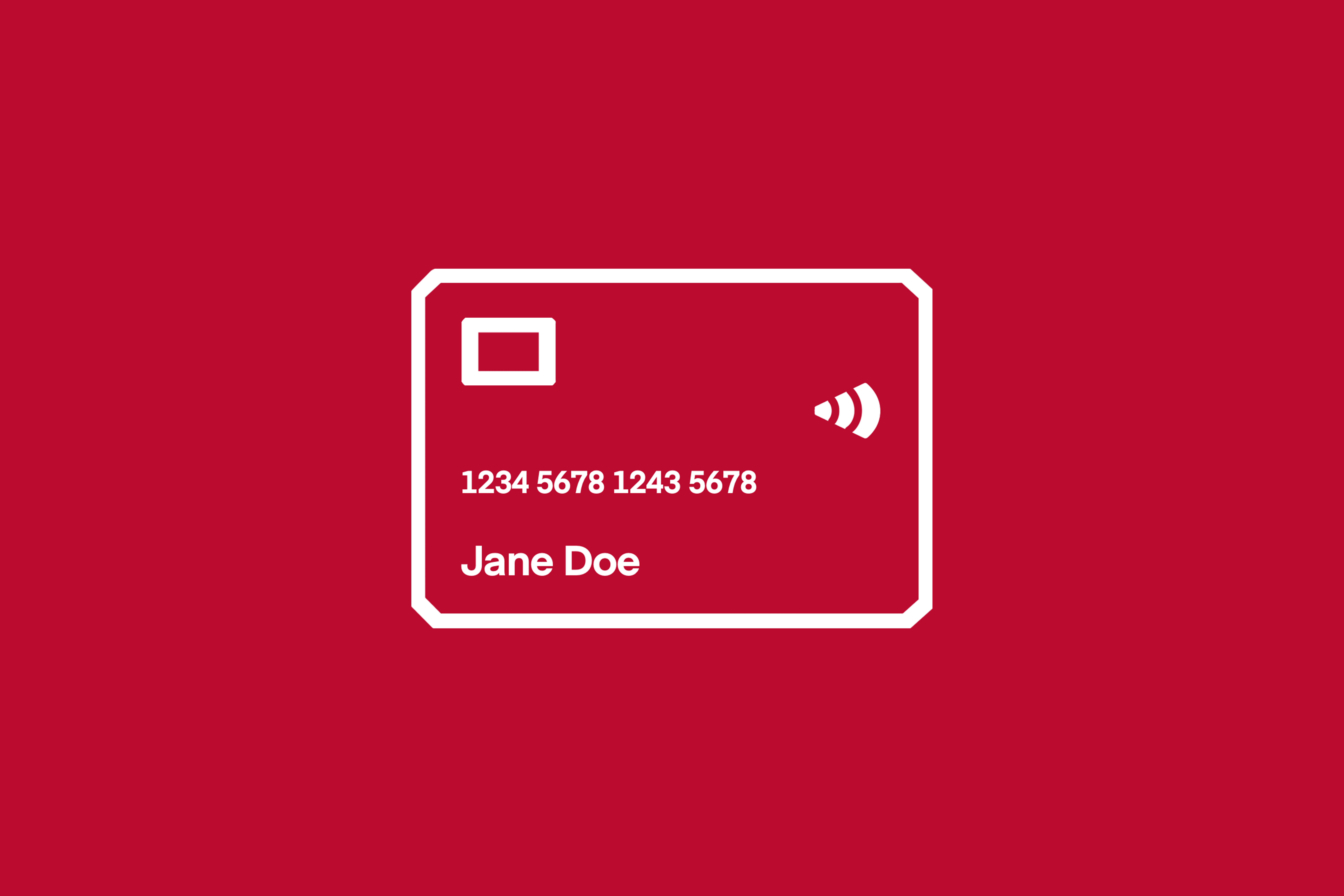 A credit card icon against a scarlet background