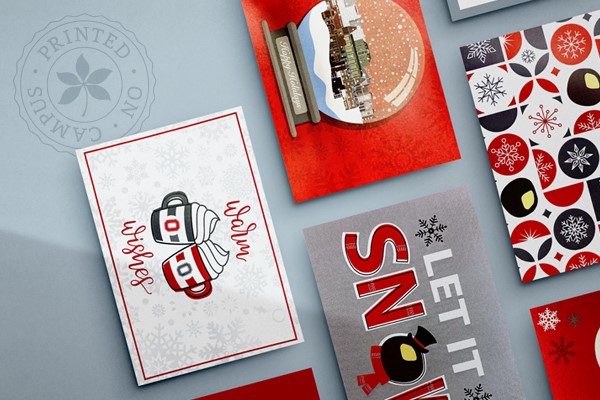 multiple scarlet and grey colored holiday cards