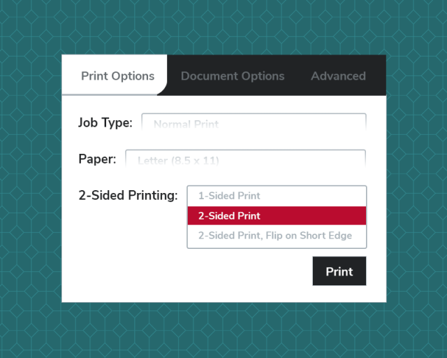 Graphic showing printer options with 2-sided printing highlighted